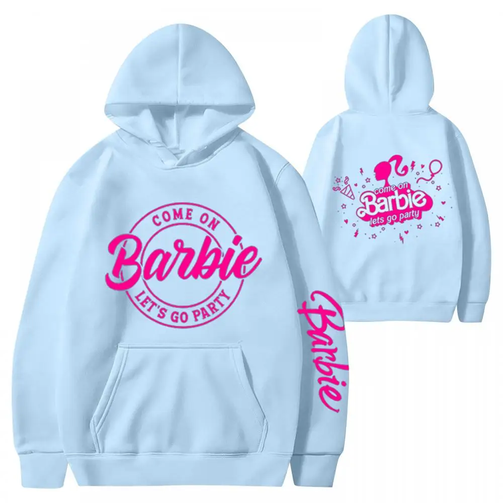 2023 Fashion Barbie Hooded Sweater Anime Kawaii Autumn Letter Printed Long Sleeve Sweatshirt Casual All-Match Pullover Tops Gift