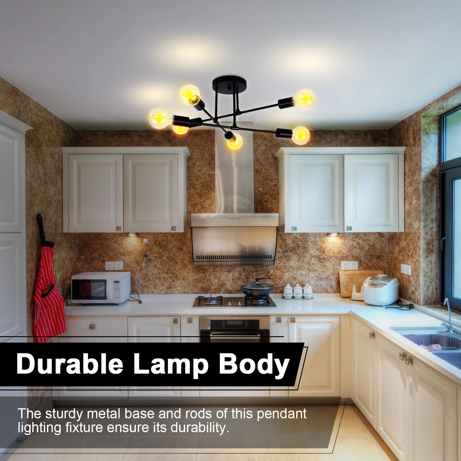 

Modern Metal Pendant 6-Light Ceiling Lamp LED Chandelier Suitable for Bedrooms Living Rooms Kitchen Black Lighting Decoration
