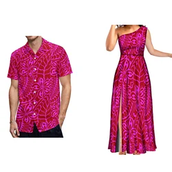 Puffy Sleeveless Dress Floral Print Pacific Island Dress Diagonal Shoulder Women's Dress Polynesian Sexy Slit Skirt