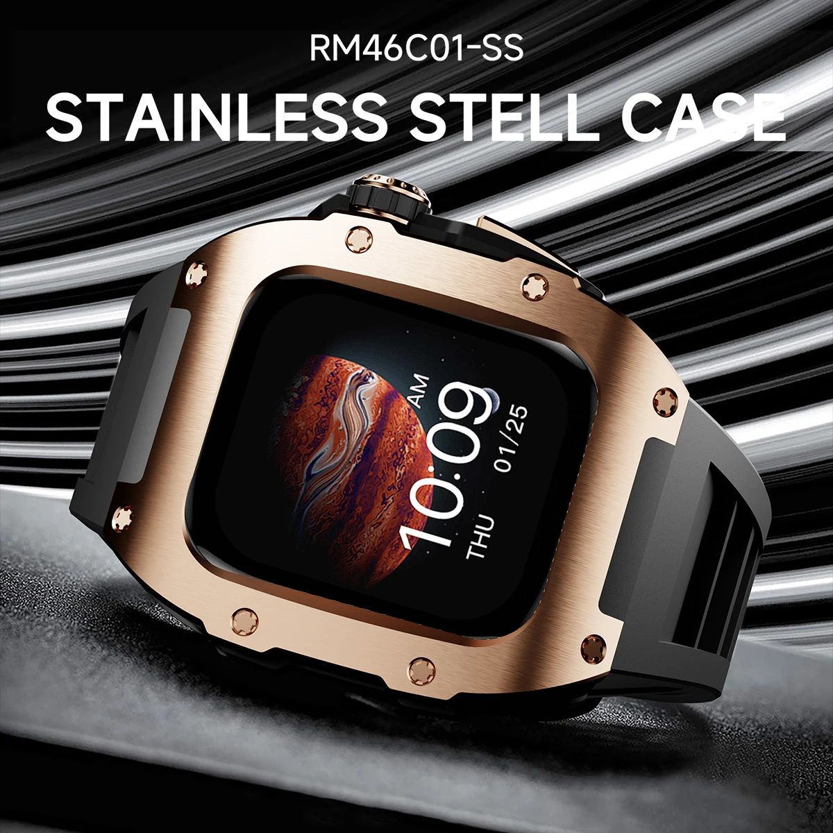 Apple Watch Series 10 46mm用 ステンレススチール製改造キット、スポーツバンド、交換用ラバーバンド