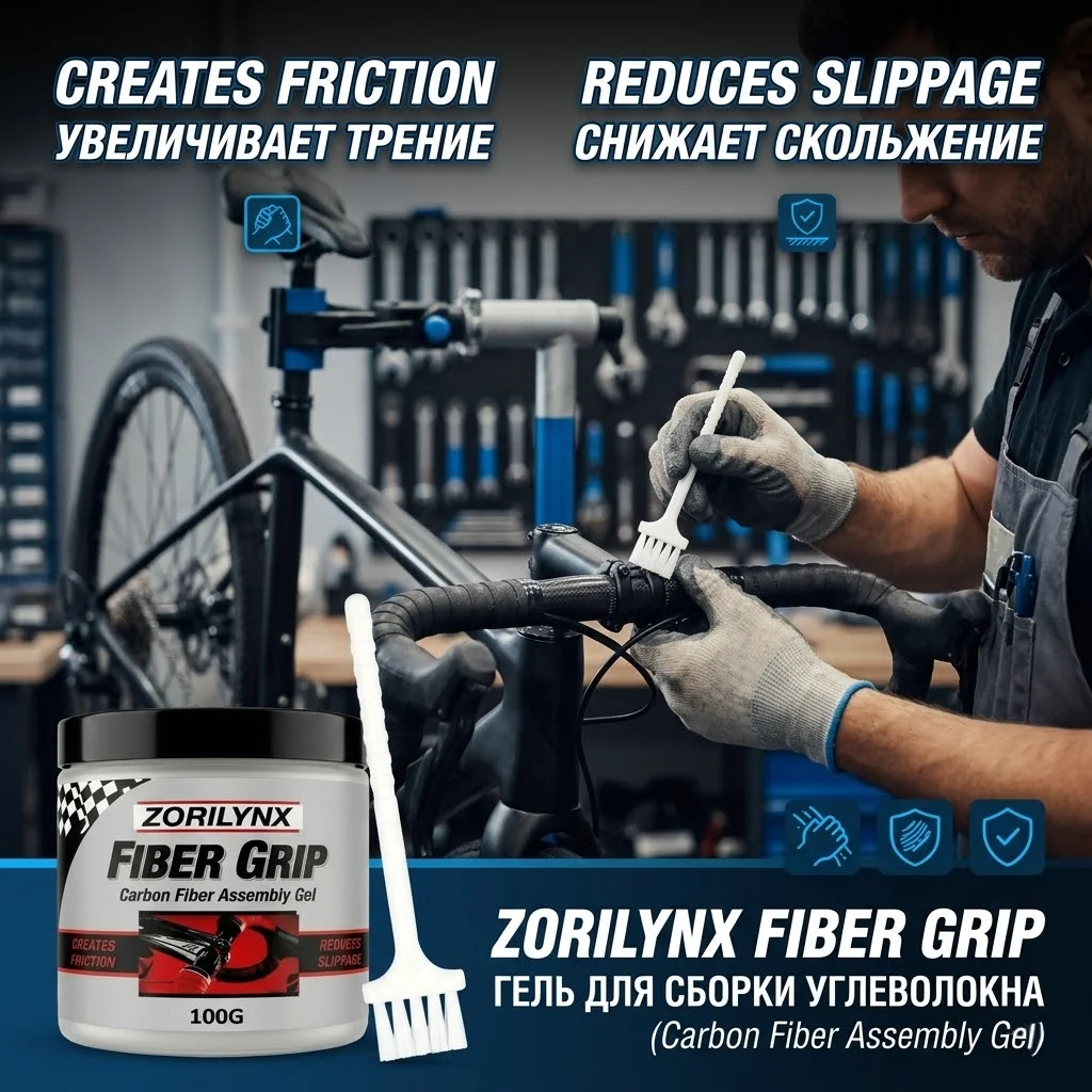 100g Carbonfaser-Griffpaste mit Bürste, Anti-Rutsch-Montagegel für Fahrradlenker, Vorbauten, Sattelstützen, sichere Befestigung ZORILYNX