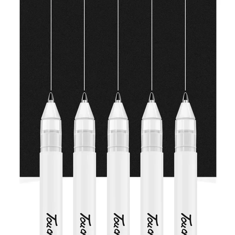 Juego de rotuladores de Manga blancos, tinta permanente de 0,8mm, pincel artístico resistente al agua para álbum de recortes, bolígrafo de neumático de dibujo de papel negro, 5 uds.