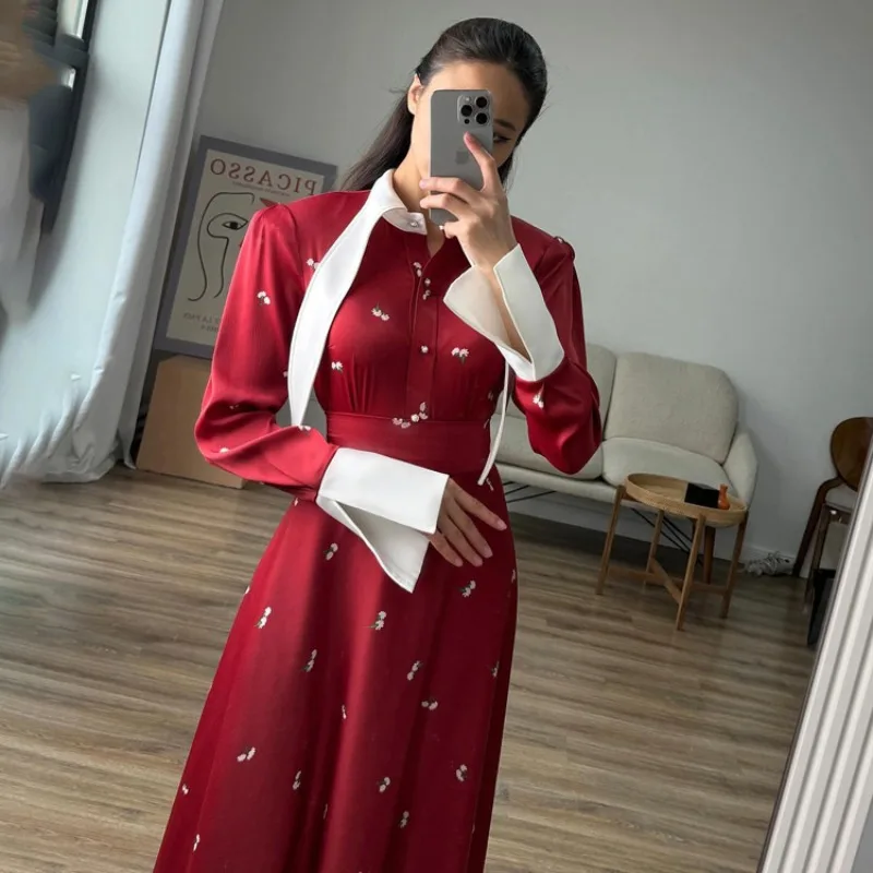 Vestido largo Vintage con corsé para mujer, vestido largo elegante de satén con manga larga y botones, vestido fluido de hada, vestido camisero modesto