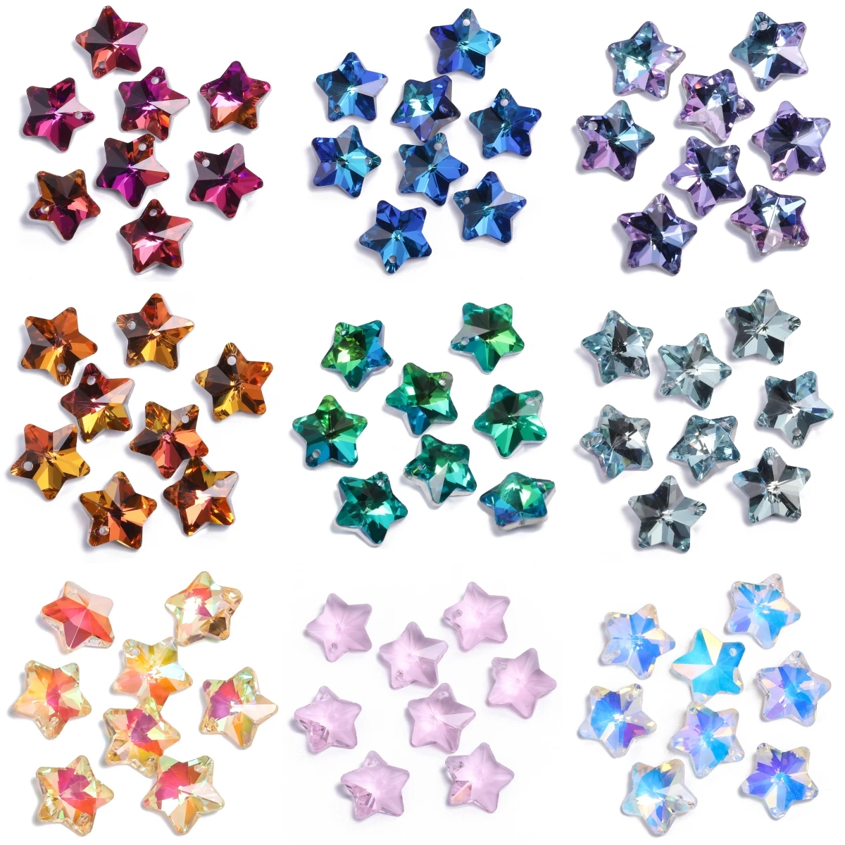 8pcs 13mm Pentagram Shape Crystal Quartz Beads Single Hole Pendant Glass Beads Handmade for DIY Jewelry Making Necklace Bracelet
