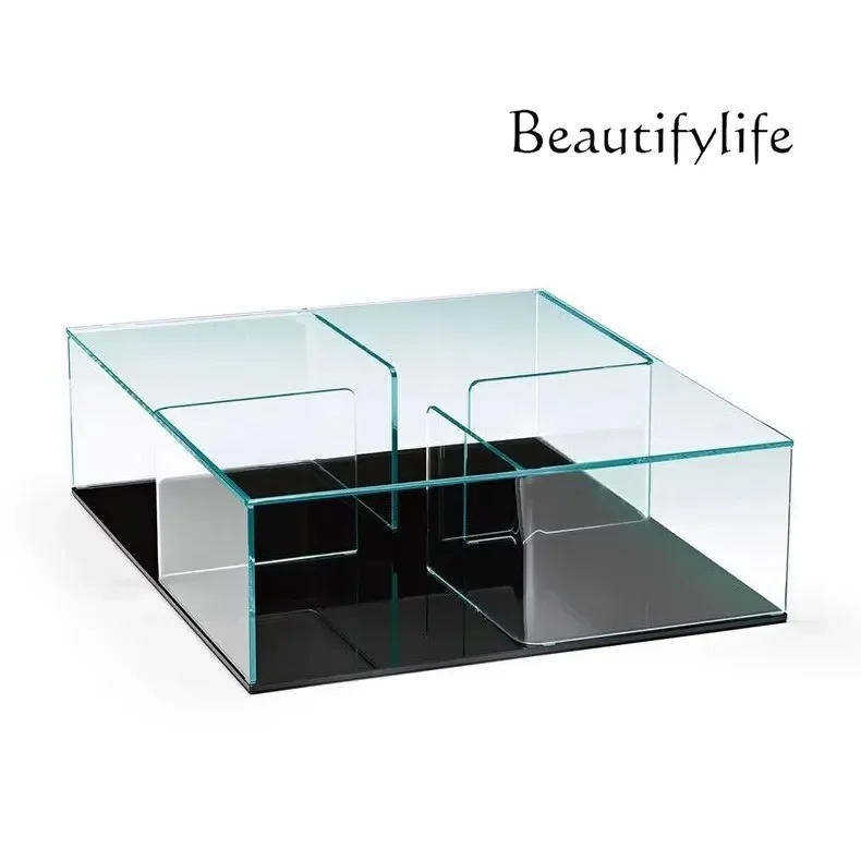 

Italian glass coffee table living room meeting square coffee transparent low table creative tea table