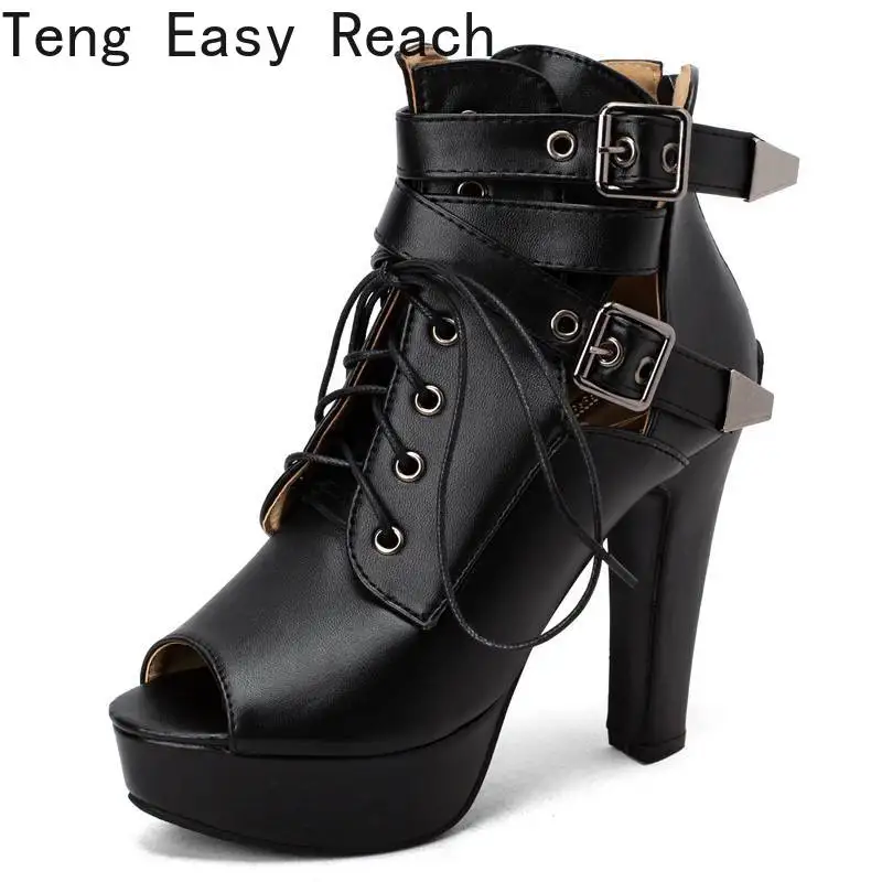 2025 Luxry Ladies Shoes Open Toe Thick Heels 12cm Lace Up Buckles Platform 3cm Women Sandals Party Big Size 48 49 50