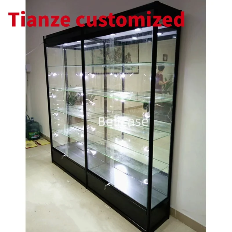 

(Customized) modern fashion retail shop display shelf showcase full View wall display aluminum alloy glass display cabinet