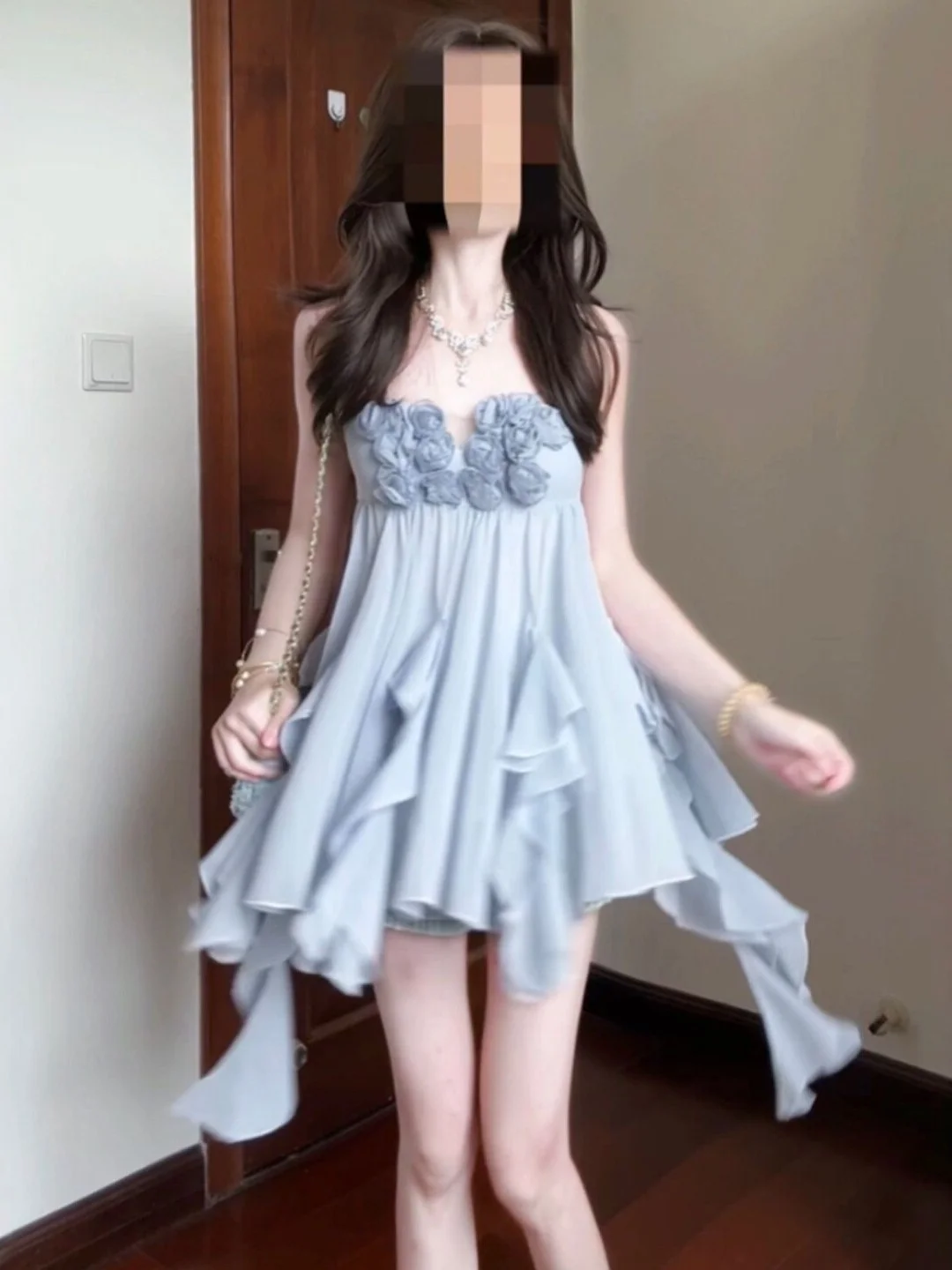 

Gentle Elegant Irregular Strap Short Skirt Beautiful Dress Cotton Summer No Sleeve H-Shape Silhouette Business Casual Beachwear