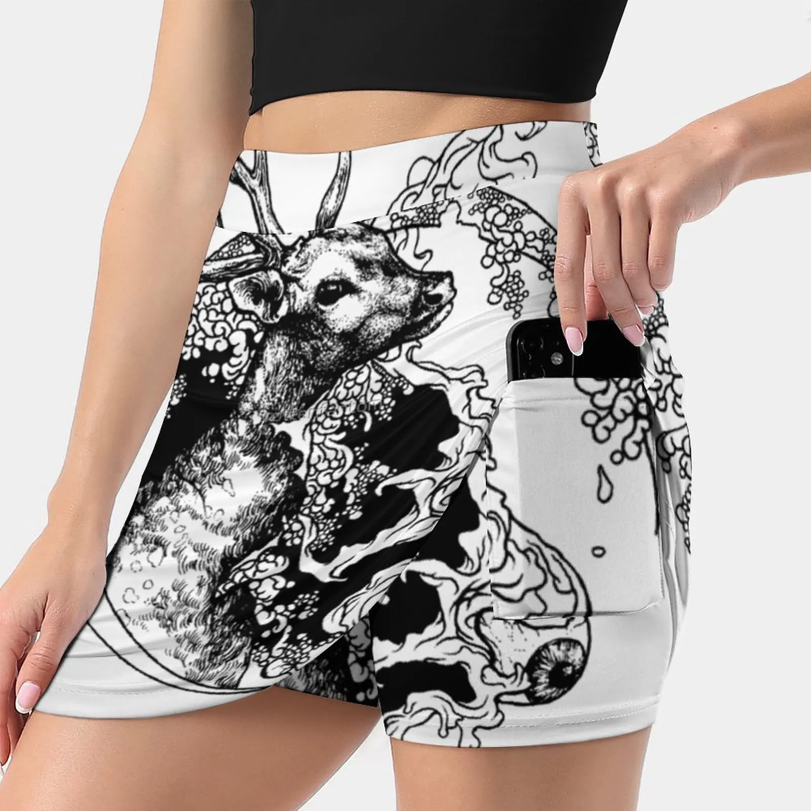 

Deer Women'S Fashion Sporting Skirt With Pockets Tennis Golf Running Skirts Line Work Graphics Deer Goth Nature Moon Magic