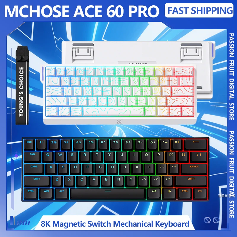 

Механическая клавиатура с магнитным переключателем Mchose Ace 60 Pro, 8K TTC, магнитная игровая клавиатура для киберспорта с низкой задержкой, RGB, кепки для ПК, геймера
