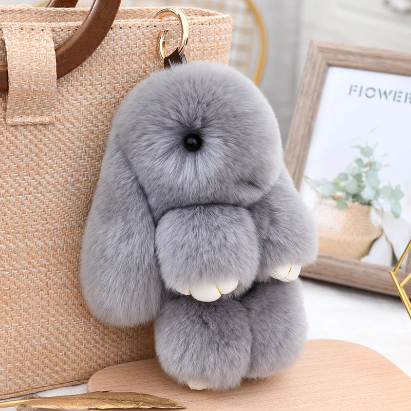 Three Model Size 100% Natural Rex Rabbit Fur Cute Fluffy Bunny Keychain Real Fur Key Chains Bag Toys Doll Lovely Keyring Pendant