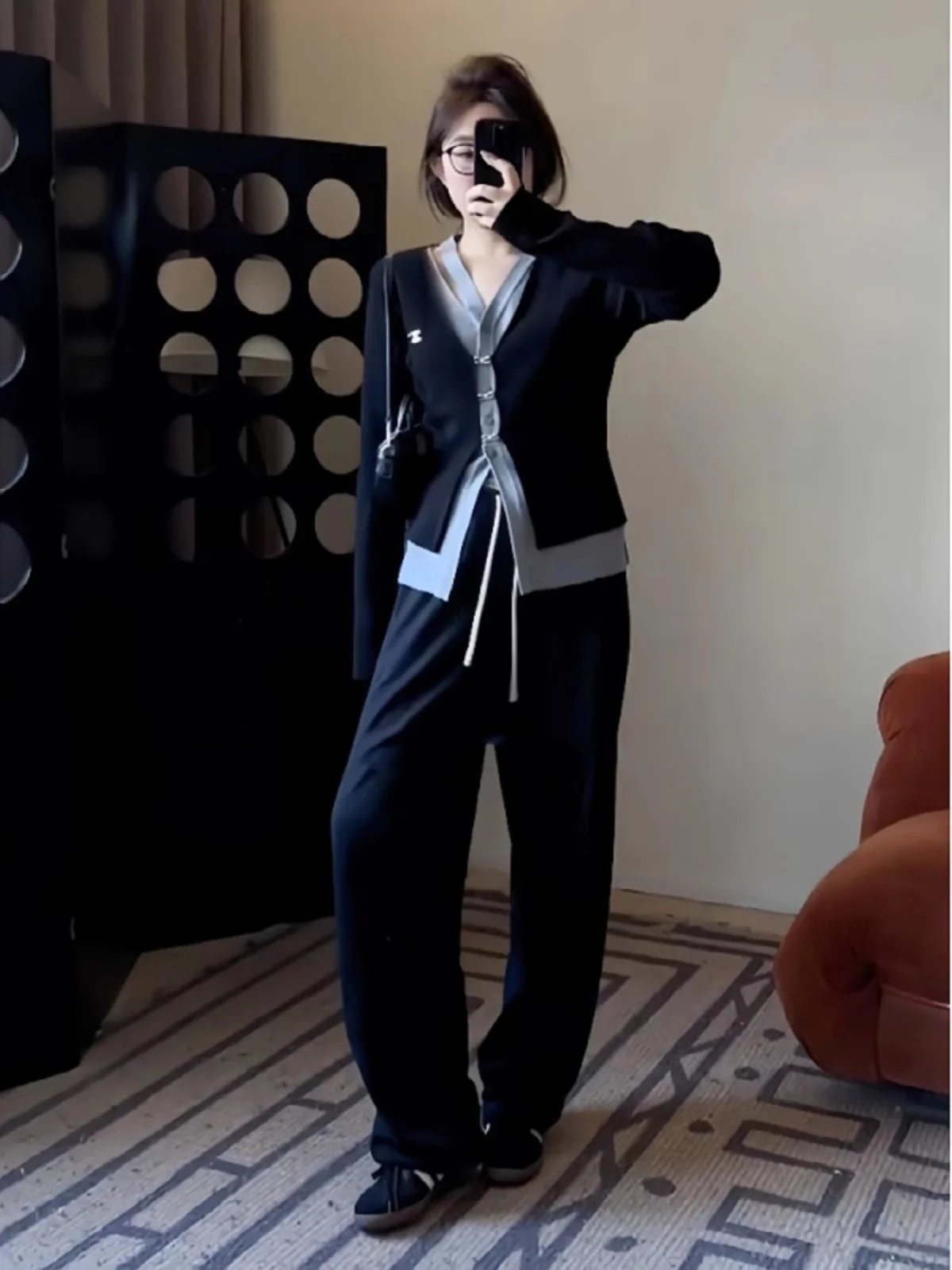 

plus Size Knitted V-Ne Faux Two-Piece Long Sve Women's Outerwear for Early Autumn Korean Sle Slim Fit Cardigan