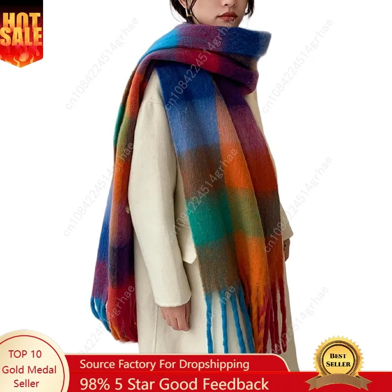 

Wander Agio Winter Women Warm Scarf Long Shawl Large Scarves Cold Weather Thick Blanket Scarfs Colorful Plaid
