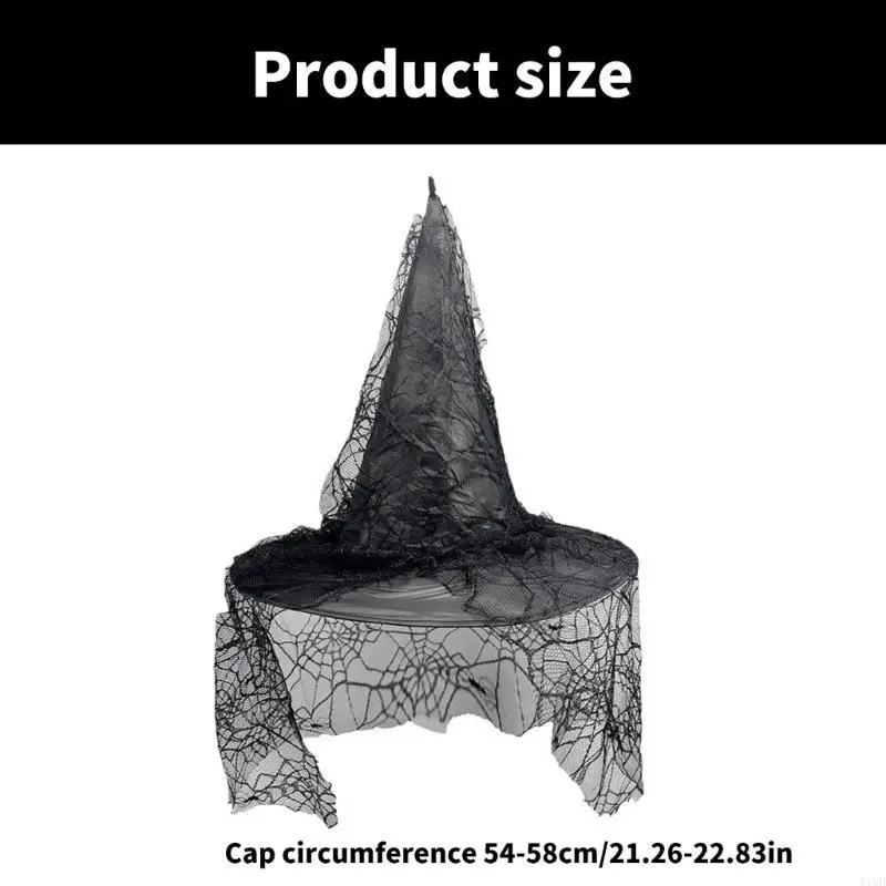 Heksenhoed kostuum voor dames heren tieners voor Halloween Party Cobweb Sheer