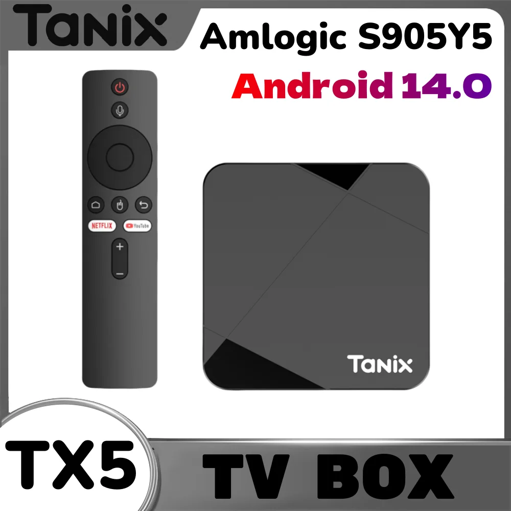 Original Tanix TX5 Android14 TV Box Amlogic S905Y5 Quad Core 16/32/64GB AV1 BT5 2.4G&5G Wifi 4K HD Set Top Box Home Media Player