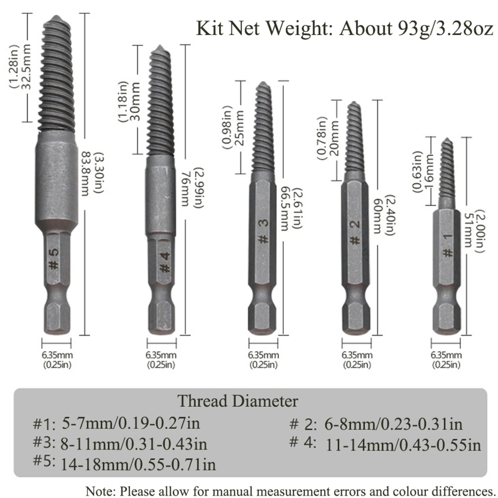 5pcs Screw Extractor Center Drill Bits Guide Set Broken Damaged Bolt Remover Hex Shank And Spanner For Broken Hand Tool