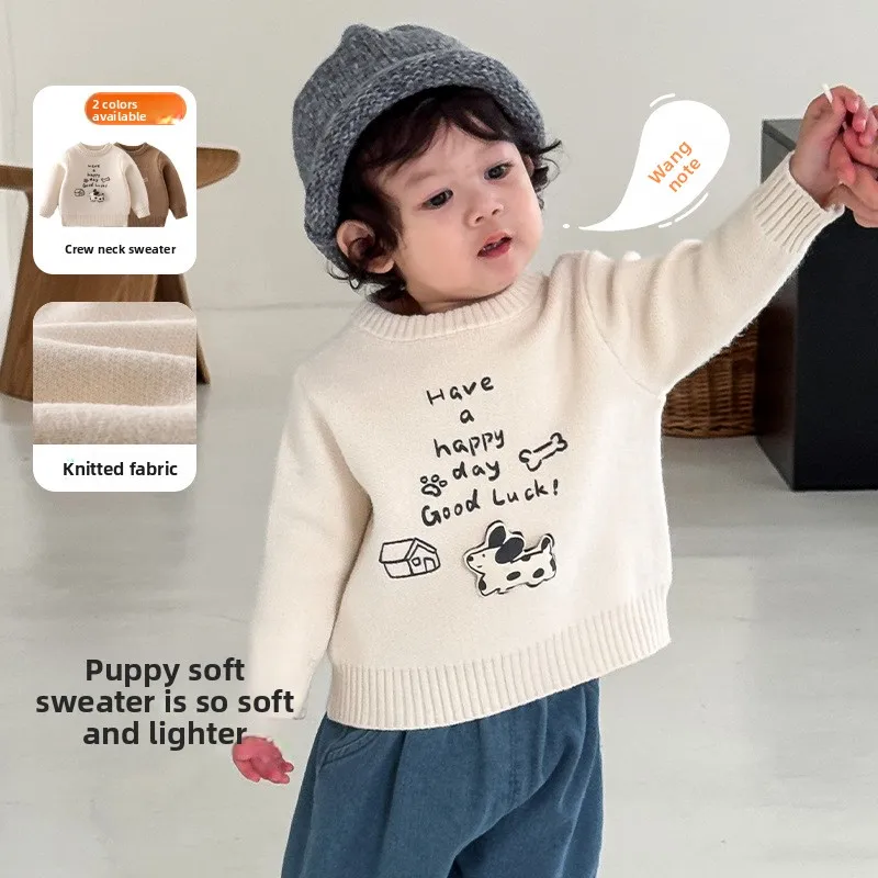 

Детский кукольный свитер, новинка 2023 года, осенний стиль, модный вязаный свитер с надписью для мальчиков, детское корейское издание, осеннее платье