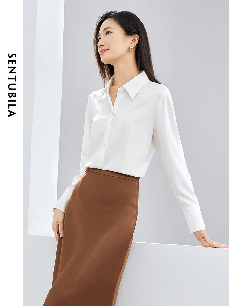 SENTUBILA Women Business Formal White Shirts 2024 Spring Autumn Office Lady Fashion Basics Button Up Shirt Woman Tops 141C53153X