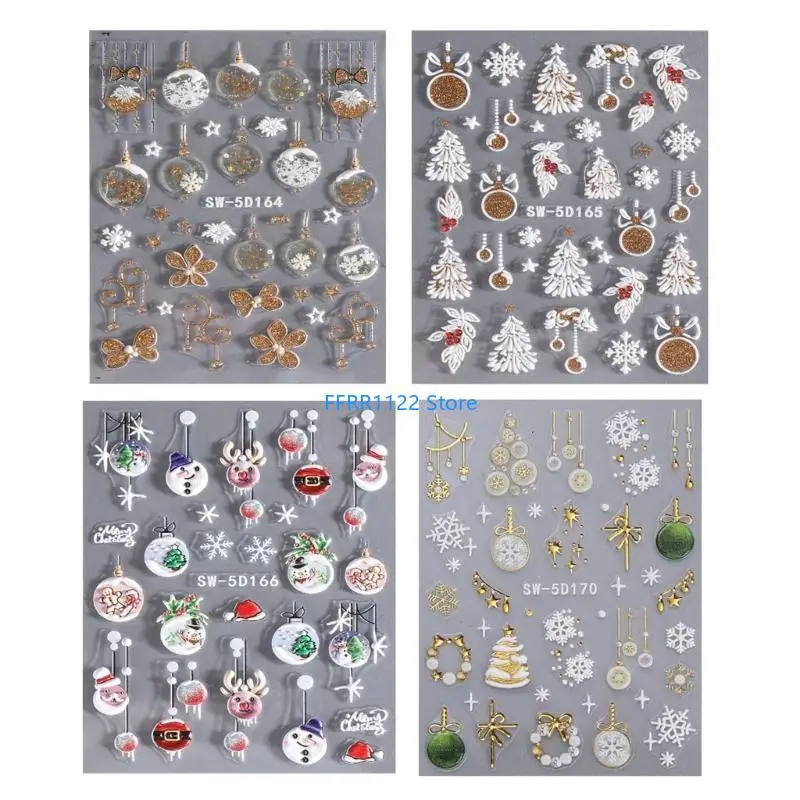 Y1uf Snowman Nails Decals Christmas Nails Art Adesions Snowflakes Adesivi Natale