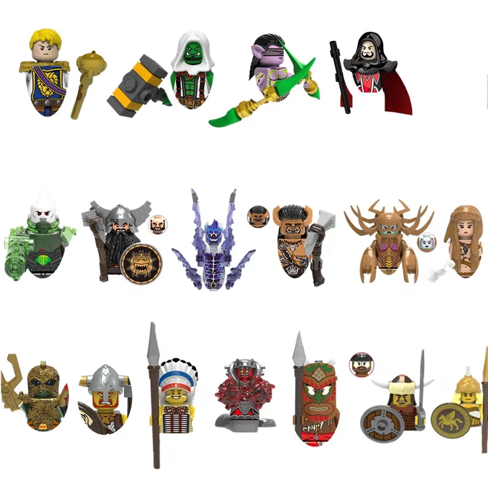 

Medieval Magical Action Movie Knight Orcs Warrior Elves Figures Building Blocks Army Armored Soldiers Shield Weapons Bricks Toys