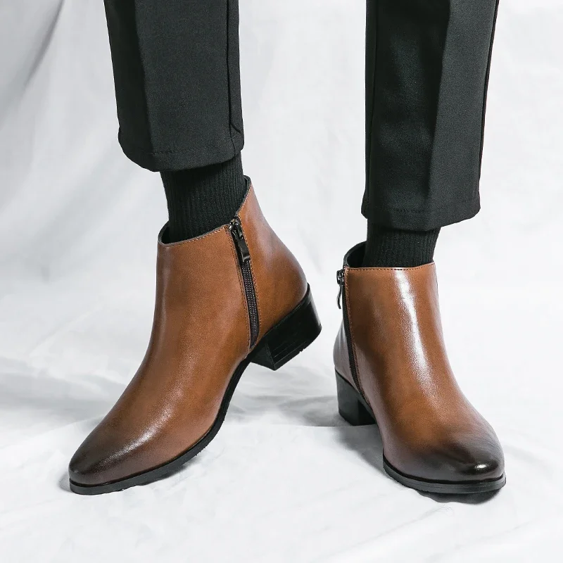 Klassische schwarze Leder-Stiefeletten für Herren und Damen im britischen Stil, Chelsea-Stiefel mit spitzer Zehenpartie, bequeme High-Top-Schuhe – Detail 22