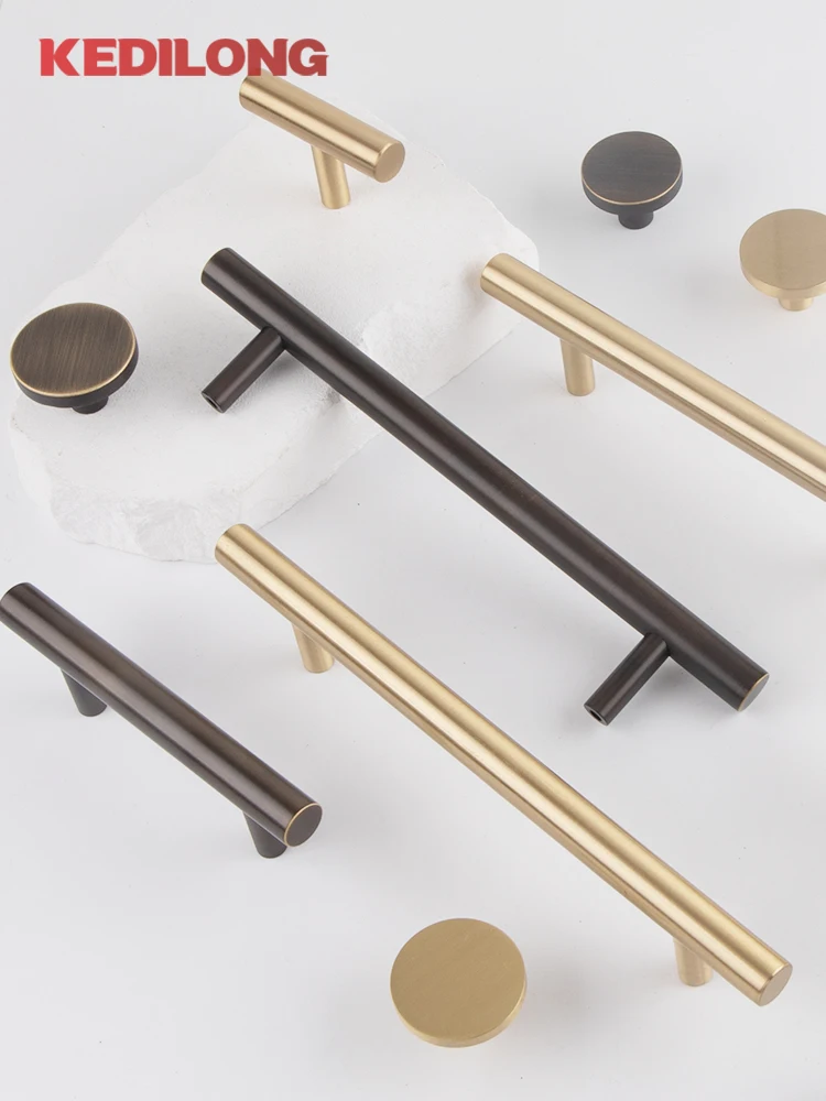 

KEDLO Modern minimalist solid brass kitchen cabinet drawer T-handle European style light luxury copper antique brass handle