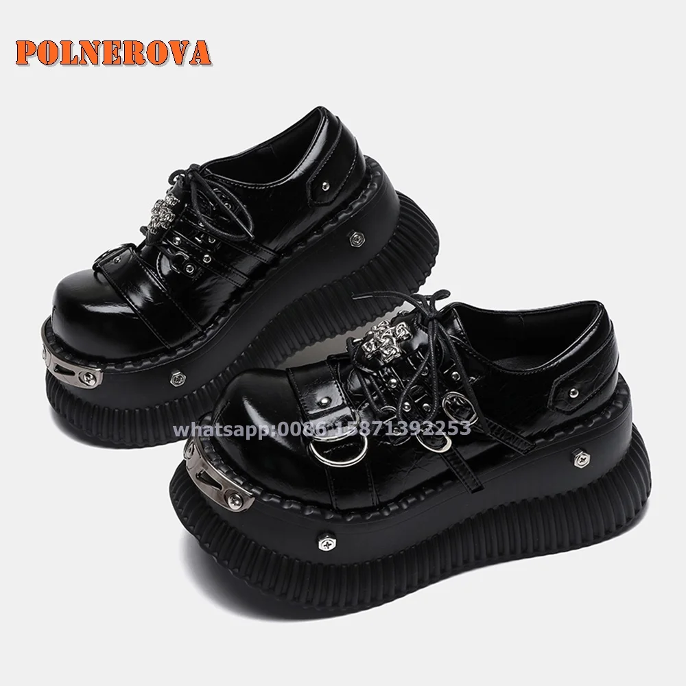 

Platform Metal Decoration Rivet Pumps Big Toe Thick Sole Cross-Strap Punk Pantshoes Belt Buckle Heavy Work Sweet Cool Style Shoe