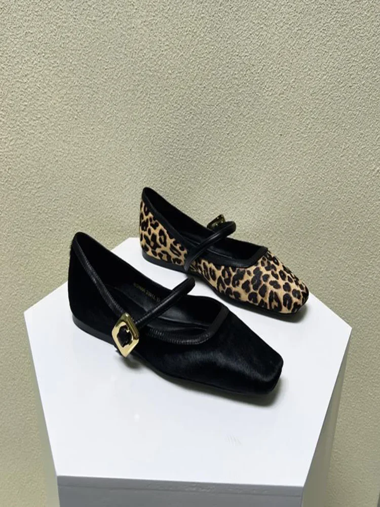 2024 Women\'s Flat Shoes Round Toe Leopard Print Casual Shoes Woman Breathable Slip-on Outdoor Soft Mary Jane Shoes 2024 New