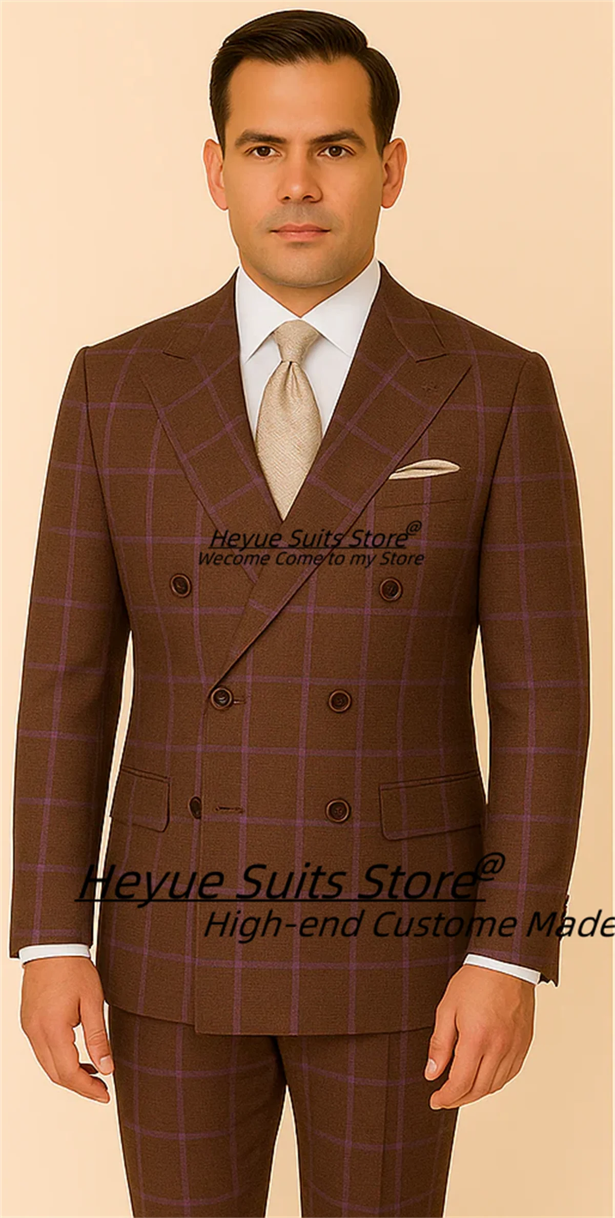 النمط الفرنسي الأعمال منقوشة مزدوجة الصدر العريس الزفاف البدلات الرسمية مخصصة سليم صالح الذروة التلبيب الرجال الدعاوى 2 قطعة مجموعات Ropa Hombre #1