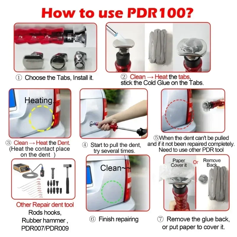 Car Dent Repair Tools for WOYO PDR100 Slide Hammer Dent Puller with Tabs Set  Automotive PDR Paintless Dent Pulling Tools Suit