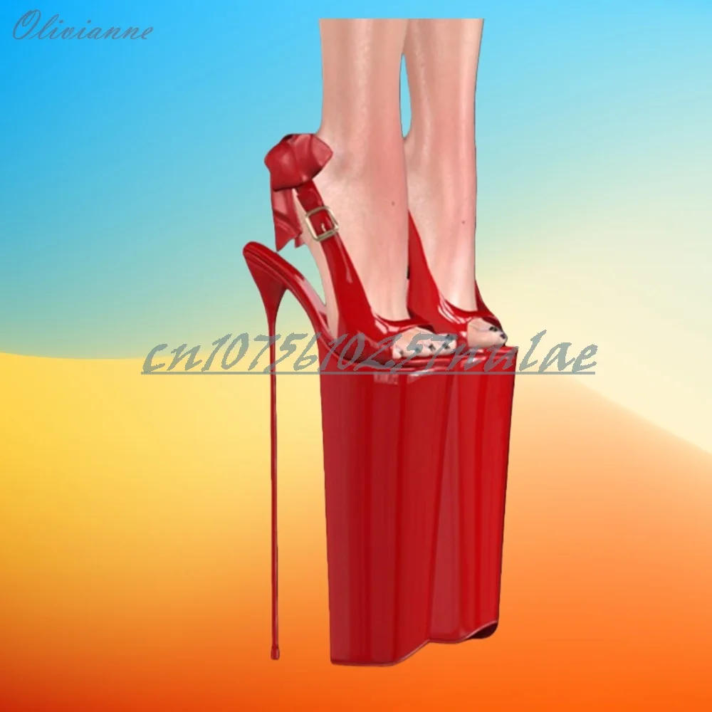 

Big Red Back Butterfly Knot Decor Sandals Slingback Extreme Stiletto High Heel Shiny Leather Sexy 2026 Women Shoes Para Mujere