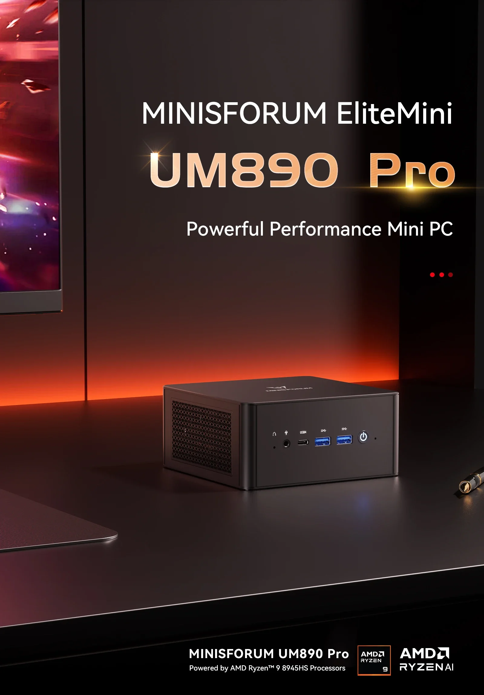 UM880 PRO AMD Ryzen 9 8945HS Mini PC Dual DDR5 5600MHz M.2 PCIE4.0*2 SSD 2*2.5G RJ45 OCulink Komputer stacjonarny do gier