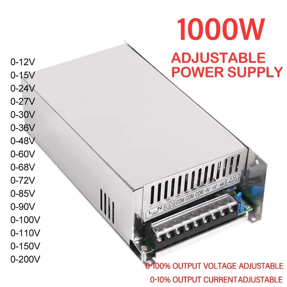 

1000W Adjustable Power Supply 0-12V 15V 24V 30V 36V 48V 60V 72V 85V 90V 110V 150V 110/220V Ac To Dc Smps led Transformer