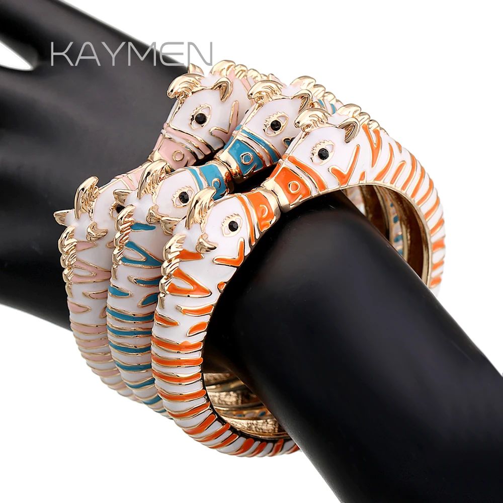Trendy Luxury Hinge Spring Zebra Bangles Statement Chunky Gold Plating Animal Cuff Bracelet Women Gifts High-end Bracelets