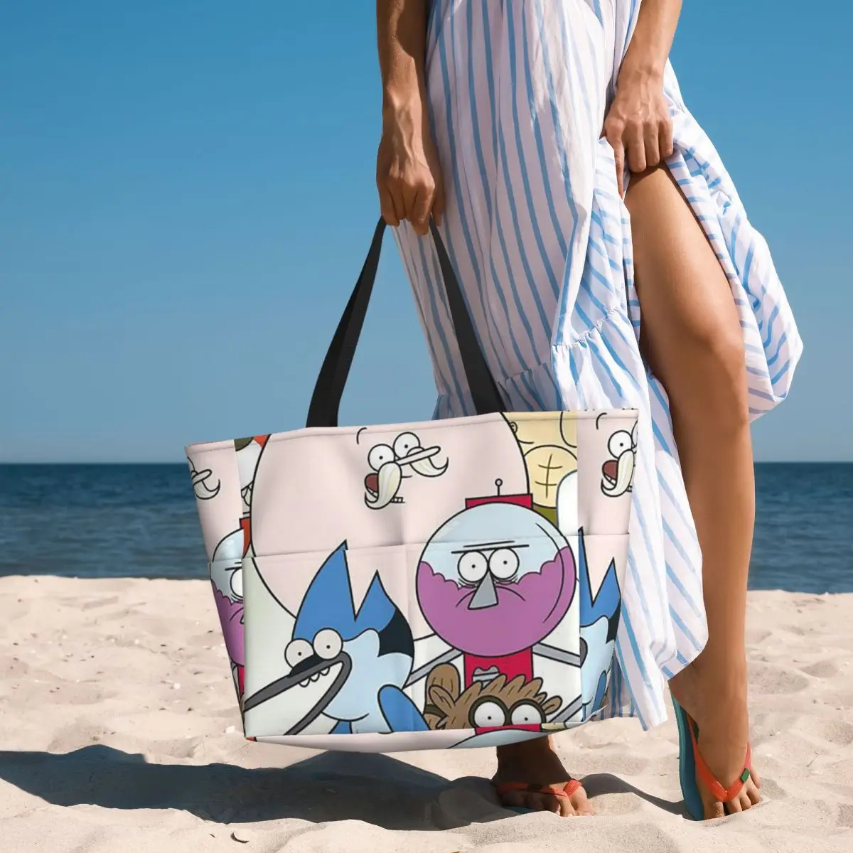 Mordecai And Rigby Regular Show Cartoon Characters Graphic Beach Tote Bag Large Tote Bag Women Travel Bag Fitness bag