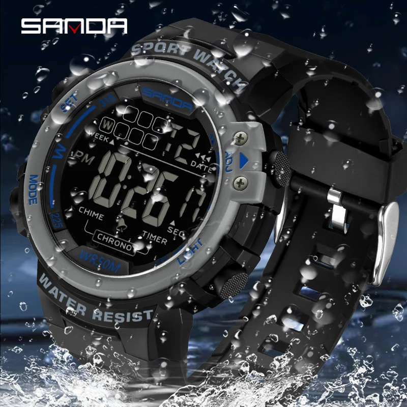 SANDA 2140 Fashion Military Outdoor Sport Men Multifunction Watches Alarm Clock 5Bar Waterproof LED Digital Watch reloj hombre