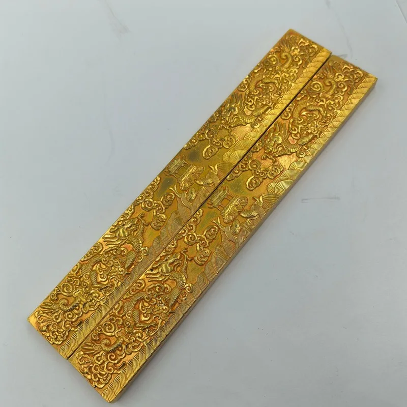 paperweight, one of four treasures of the study room, three-dimensional dragon and phoenix gold-plated bronze calligr