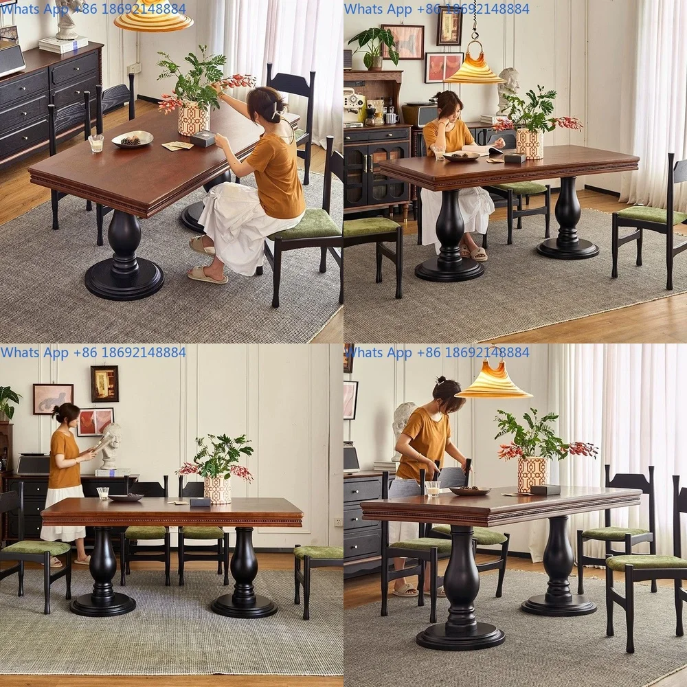

French style vintage solid beech wood dining table thickened roman column table