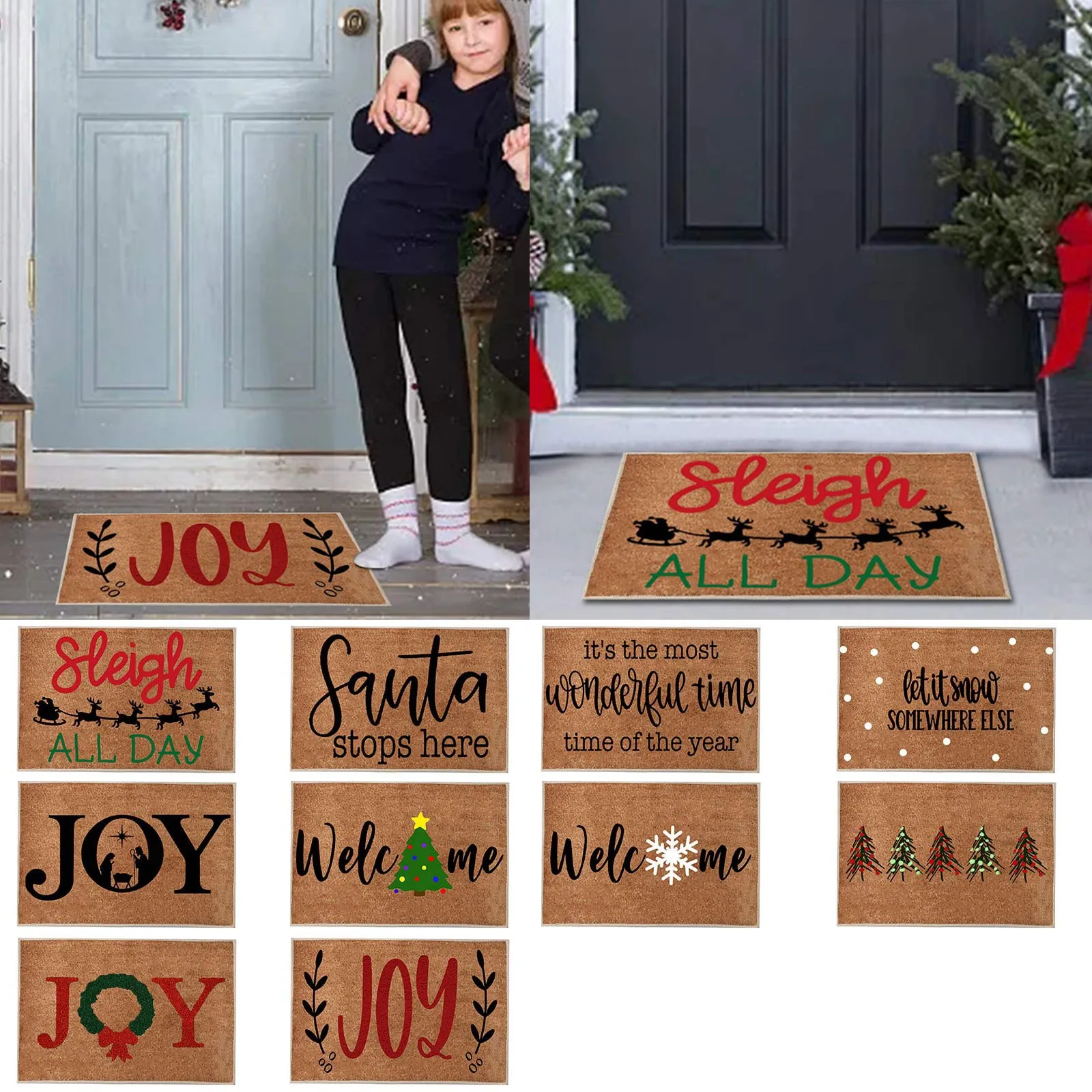 Christmas JOY Red And Green Rug Merry Christmas Doormat Room Door Mat Welcome Home Welcome Doormat Funny Softest Blankets