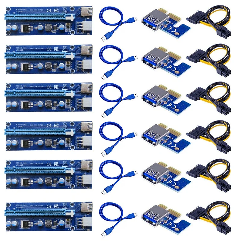 6pcs 006C PCIe 1x to 16x Express Riser Card Graphic pci-e riser Extender 60cm USB 3.0 Cable