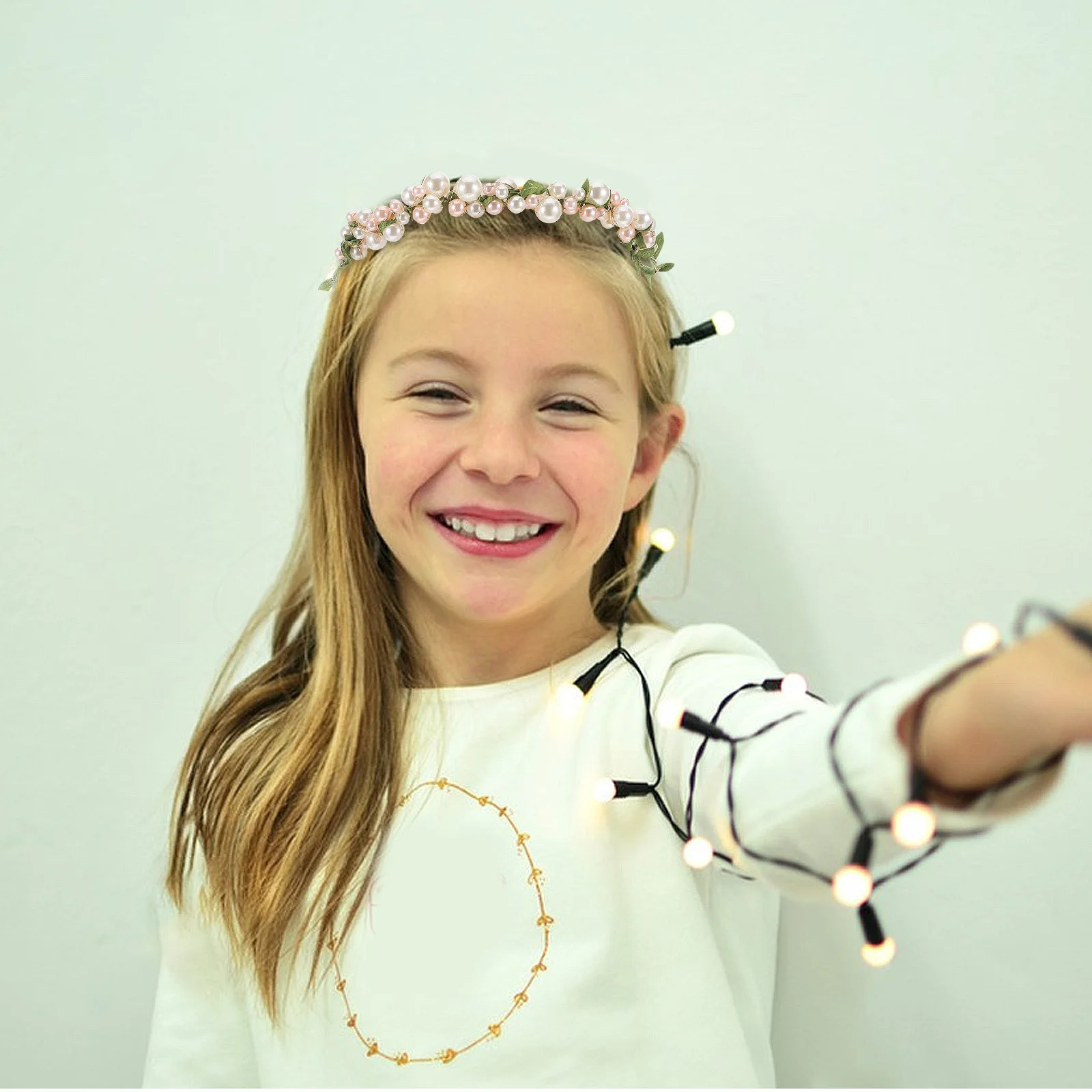 

Boho Faux Pearl Headband for Girls Floral Wedding Bridal Hair Accessories Green Leaf Fairy Crown Flower Girl Headpiece Elegant