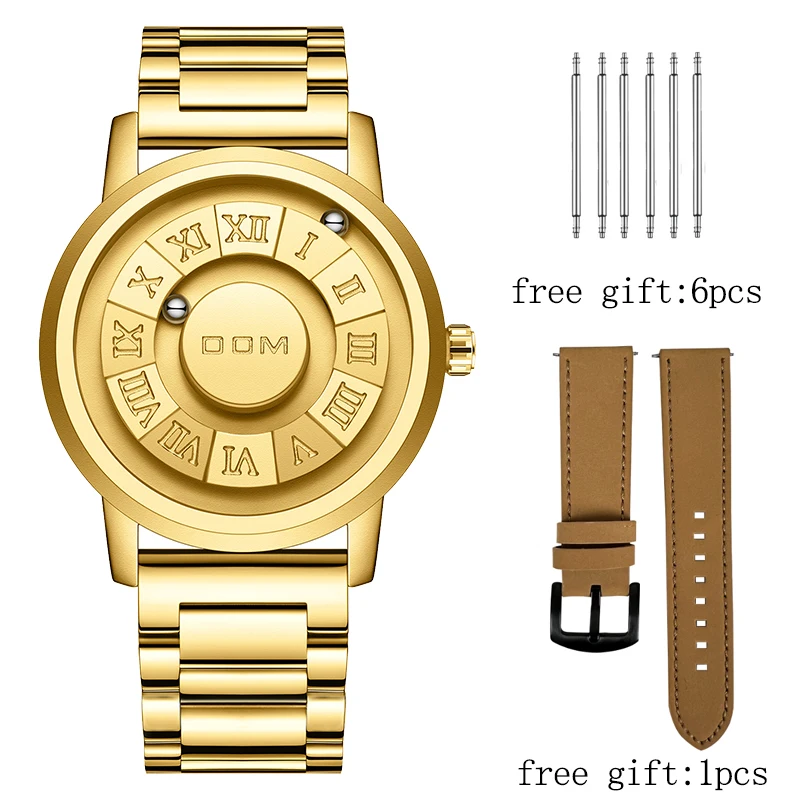 Creative Magnetic Track Watch Men Steel Band, No Glass Dial Rolling Bead Quartz Wrist Watch, with Extra Strap and Spring Bars as