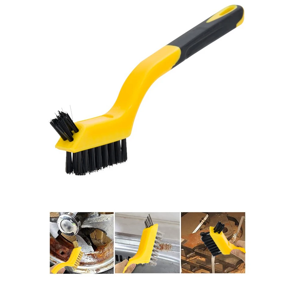 1pc 7 Inch Mini Wire Brush Brass Nylon & Stainless Steel Rust Remover Metal Wire Burring Rust Brush Metal Cleaning Tool