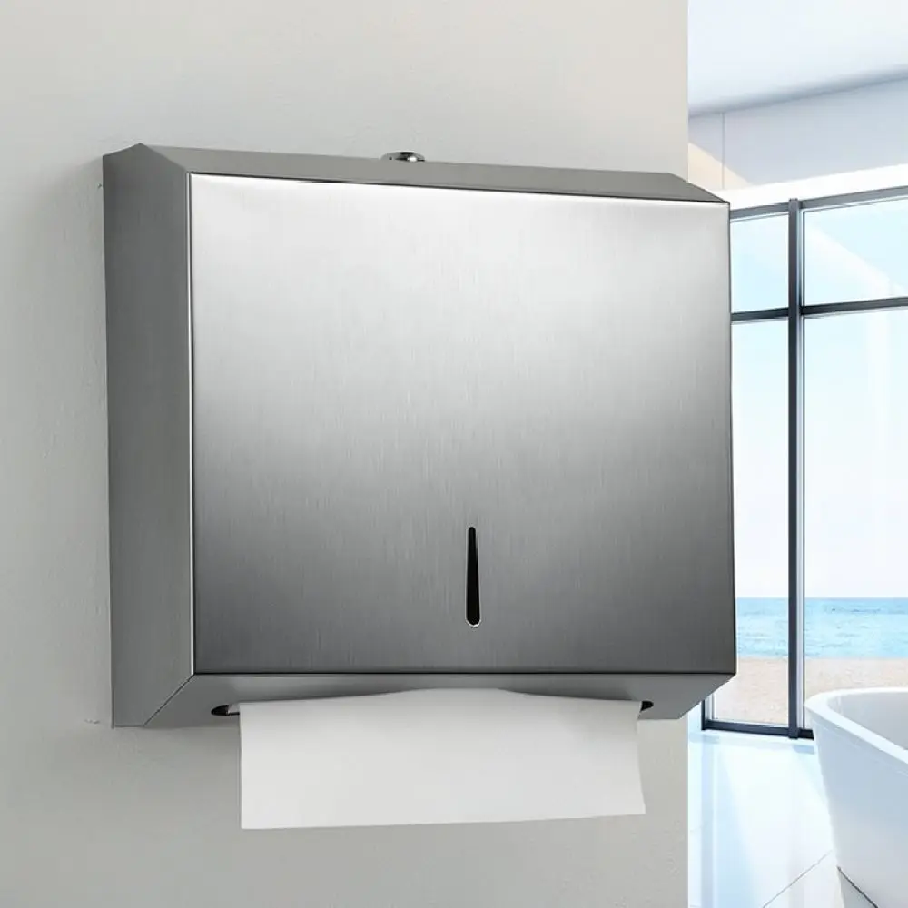 Stainless Steel Bathroom Tissue Dispenser Wall Mounted Hand Towel Holder No Drill Commercial Restroom Paper Box
