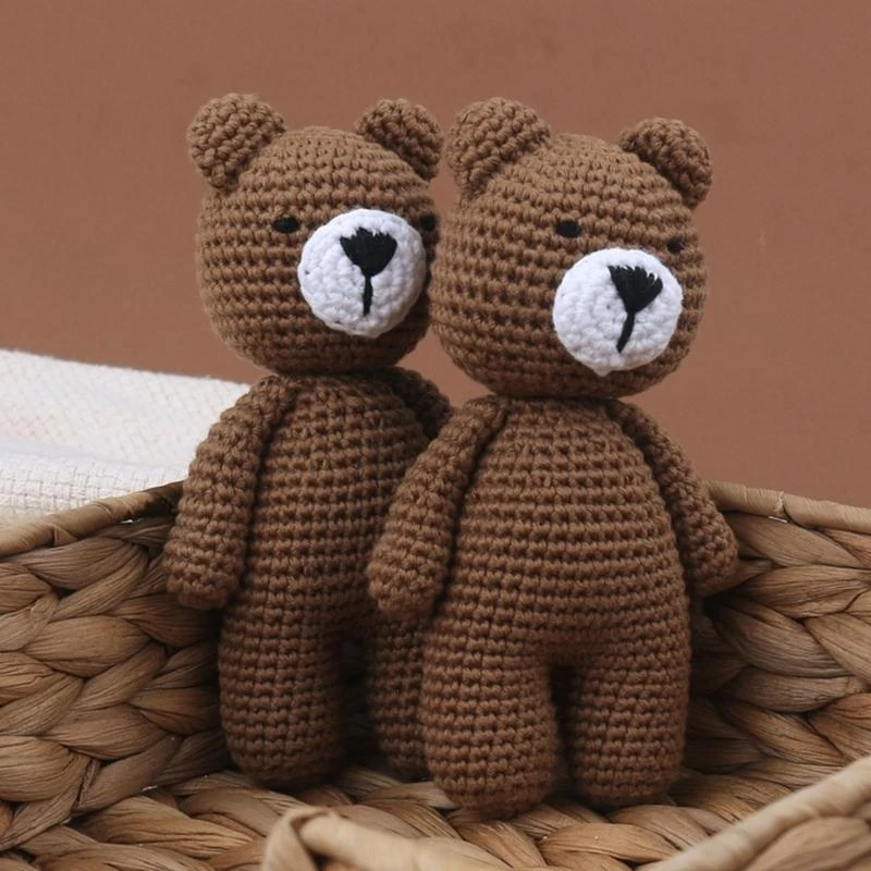 

Baby Crochet Bear Doll Stuffed Animal Sleeping Brown Bear Hand-Knit Toy Newborn Sleep Aid Gift Photography Prop 15UB