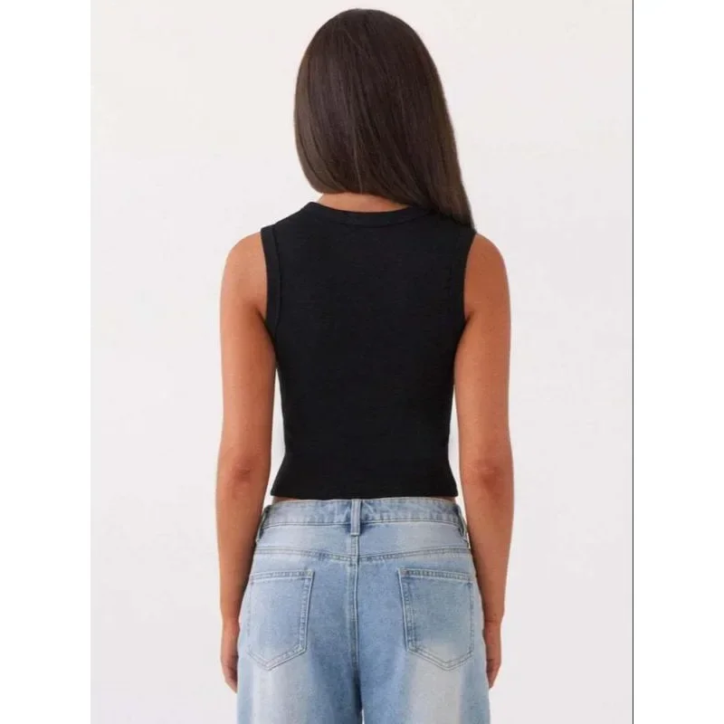 Плюс размер Новые женские топы на пуговицах спереди Повседневные топы с круглым вырезом без рукавов Slim Fit Жилет Модные женские вязаные укороченные топы в рубчик