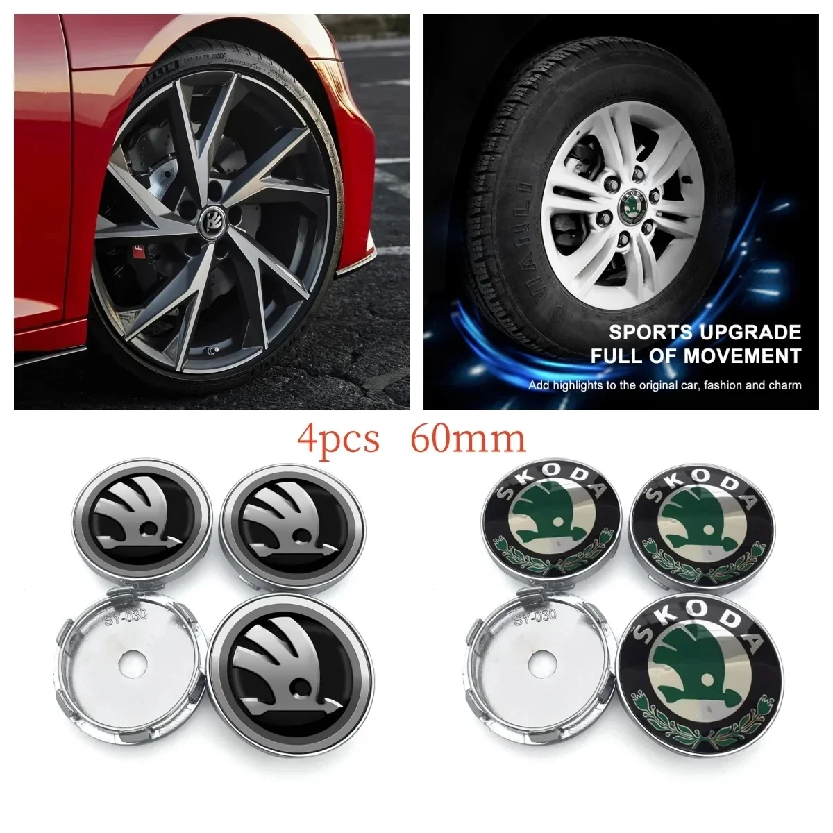 4pcs 60mm car hub center cover sticker wheel hub cover car decoration For Skoda Octavia MK2 MK3 2 3 A7 Fabia Karoq Kodiaq Superb