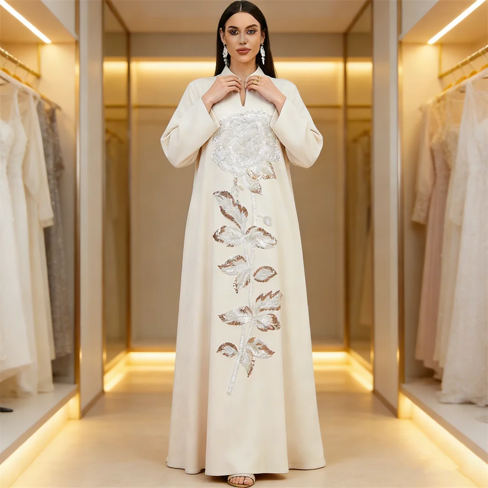 ชุดจาลาบียะห์ปักเลื่อมสำหรับรอมฎอนปี 2026 ชุดอีด อบายาสำหรับผู้หญิงมุสลิม ชุดดูไบ อบายา ตุรกี คาฟตัน เสื้อผ้าอิสลาม คาฟตันผู้หญิง ชุดคลุมยาว