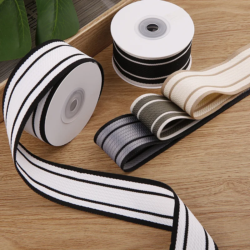 10 Yards 40MM Black White Striped Knitting Ribbon Headwear Hair Bows DIY Crafts Gift Wrapping Handmade Accessories