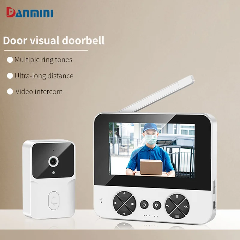 Sem fio Smart Home Video campainha com visão noturna infravermelha, apartamento porta câmera, olho de gato, monitor ao ar livre, 4,3"